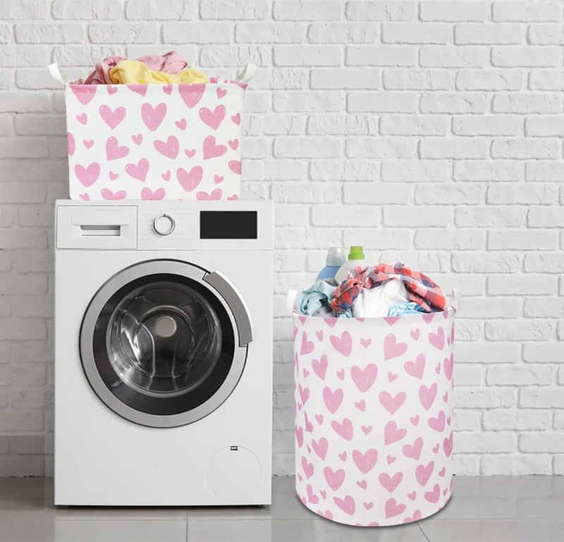 NTAOHAMPER Rectangular Pink Heart Fabric Storage Basket, Books Box, Lovely Storage Trunk, Room Decor, Gift Basket(Pink Heart) - Image 5